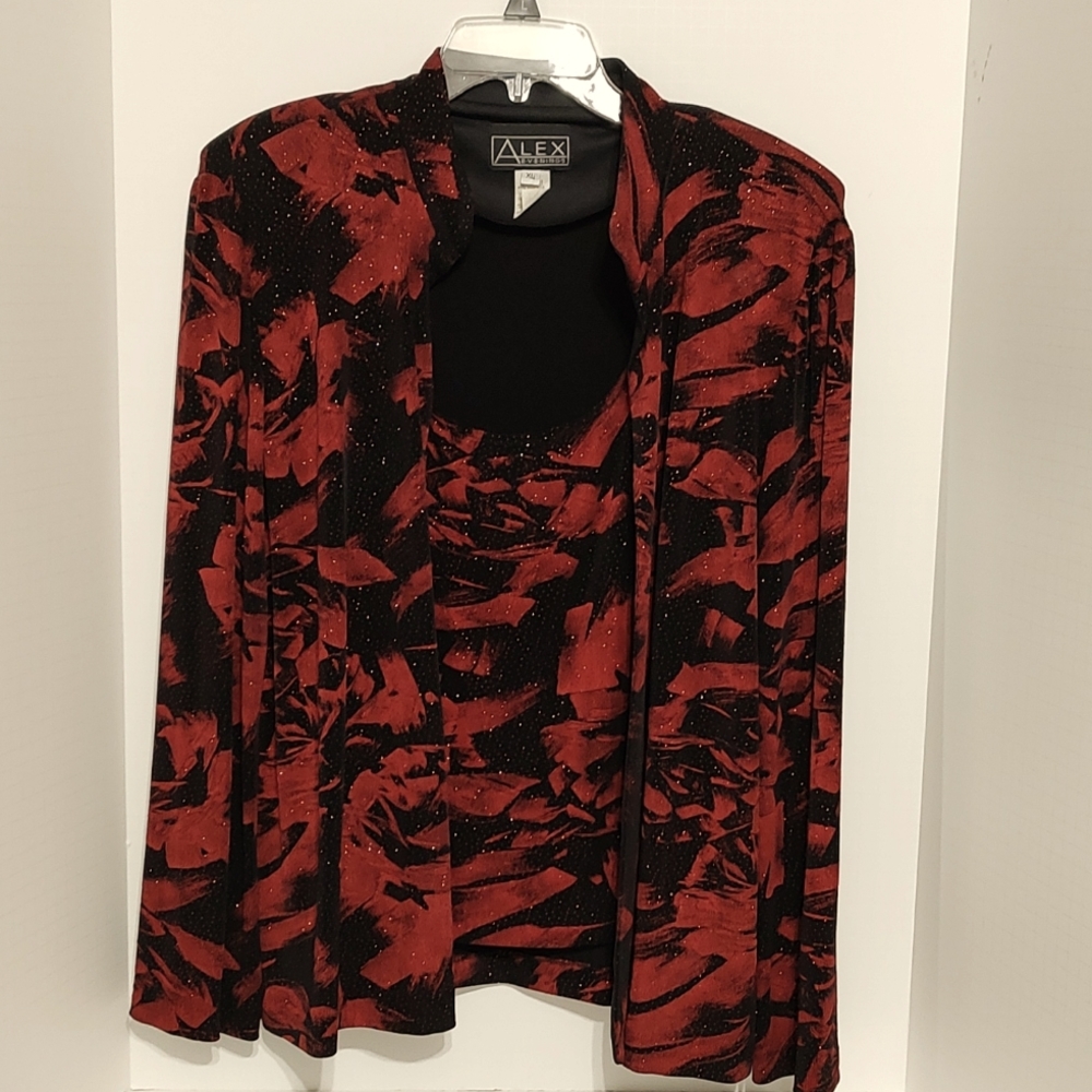 2 Pc Black & Red Alex Evening Jacket and Matching Tank With Glitter sz XL